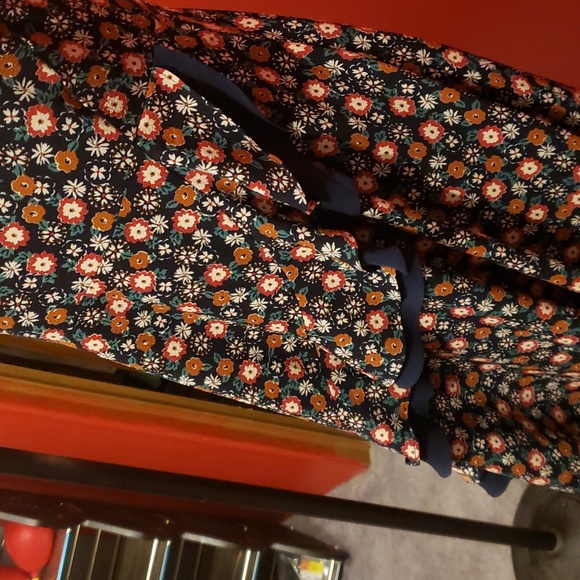 esley Lady's Tiered Blue Sheer Lined Dress with Ruffled Flounce - Picture 3 of 10